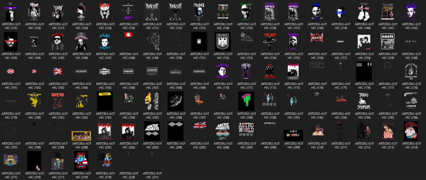 +200 DISEÑOS ARTISTAS GOTHIC PNG 300DPI DTF + ACTUALIZACIÓN